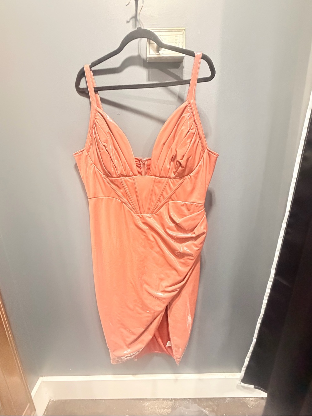 Fashion Nova Coral Slip Dress with Draped Skirt